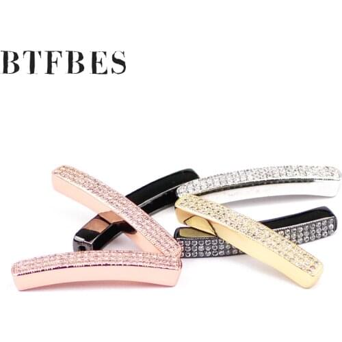 BTFBES 1pcs CZ Copper Bending Tube Spacer beads 35mm long tube zircon metal Loose beads for Jewelry bracelet making Necklace DIY