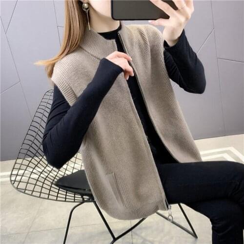 Fashion Zipper Sweater Vest Jacket Women Spring 2021 Hot Style Knitted Cardigan Sleeveless Female Casual Waitcoat Tops zh285