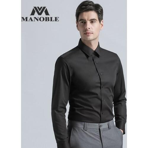 High Quality Mens Dress Shirt 2019 Brands New Fashion Regular Fit Shirts Business Long Sleeve with Cufflink Solid Color