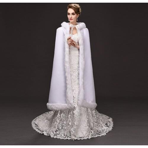 2018 New Hooded Capes Bridal Shawl Faux Fur Cloaks Women Winter Wedding Coat Accessories EE7702