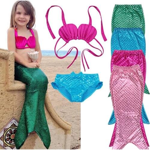 Fancy Cosplay Costume 3pcs Girl Child Birthday Holiday Gift Mermaid Tail Swimming Bikini Set Swimsuit 3-9Y