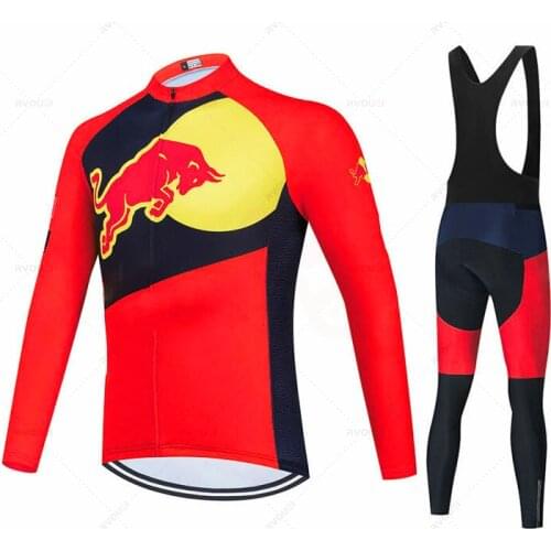 NEW Cycling Jersey Set 2021 Red Team Long Sleeve Mountain Bike Clothes Wear Men Racing Bicycle Clothing Ropa Maillot Ciclismo