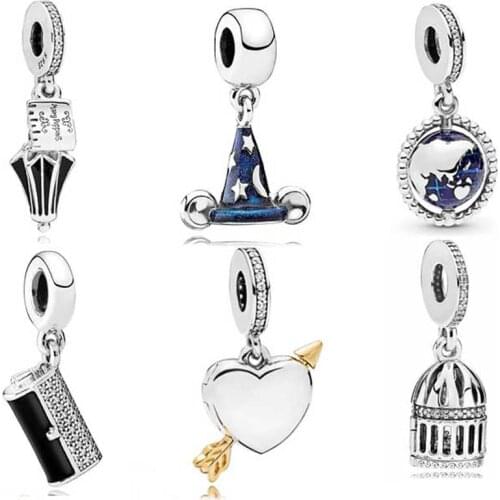 Original Mint Blue Enamel Shine Magic Hat Global Pendant Beads Fit Europe Bracelet 925 Sterling Silver Charm DIY Jewelry