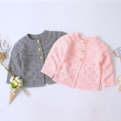 Infant Baby Fall Winter Cardigan Sweaters Toddler Button-Down Hollow Out Dots Flower Knitted Outerwear