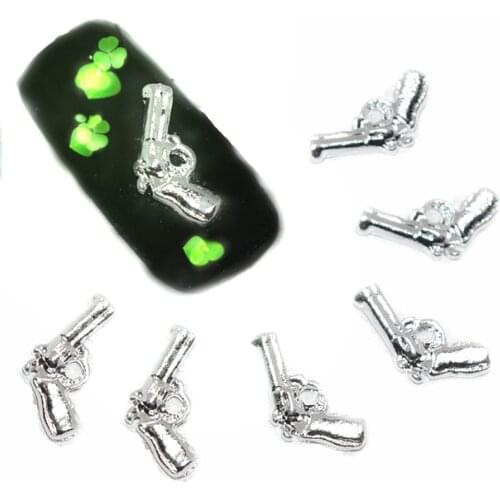 Gun Nail Art Decorations Metal Pistol Nail Decor Silver Nailart Supplies 3d Punk Design Accessories Kawaii Studs