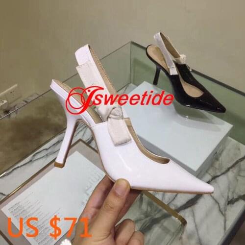 High Quality Summer Sandals Women Patent leather high heel sandals Brand Selling High Heels White Black Pointed Sandals Women