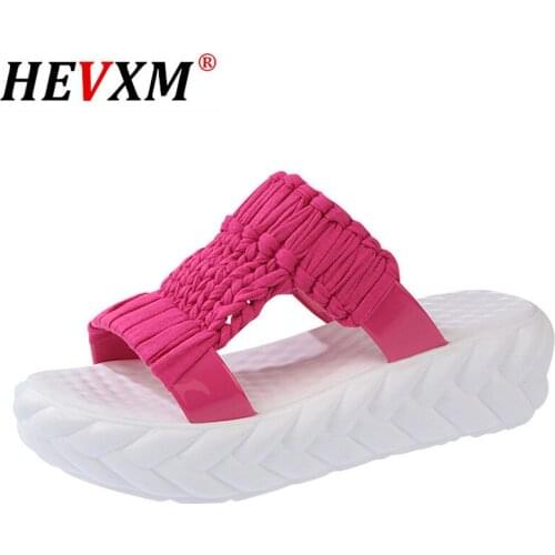 HEVXM New Style Women Wedges Slippers Fashion Knit Summer Platform Shoes Anti Skid Thick Sole Slides Ladies Casual Flip Flops