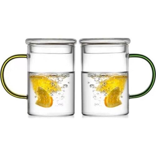 Heatable High Temperature Resistant Flat Bottom Glass Household Microwaveable Water Cup With Lid Simple Breakfast Milk Green Tea