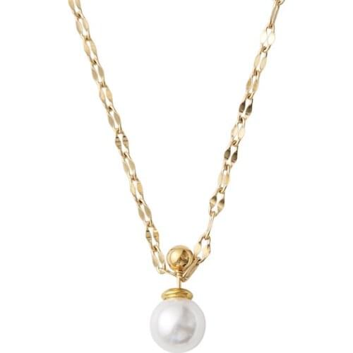 Titanium Faux Pearl Bulb Necklace Women Stainless Steel Jewelry Designer T Show Runway Party Gown Wedding Japan Korean Ins