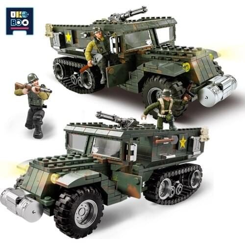 UKBOO 499PCS WW2 Military Armor Halftrack Model Building Blocks Infantry Off-Road Vehicle Weapon Soldier Figures Bricks Toys Boy