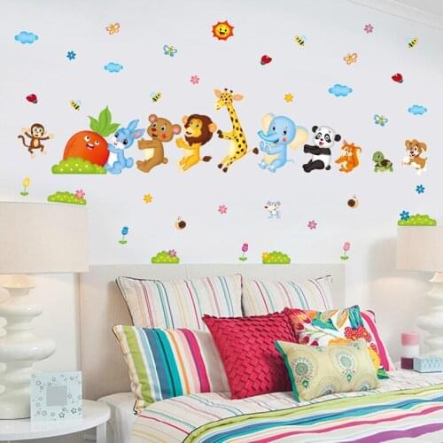 Cartoon boy girl kids room self adhesive wall stickers happy animals pull radish baby bedroom nursery vinyl removable stickers