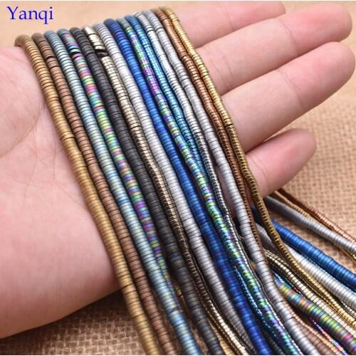 Yanqi 3/4mmNatural Stone Disc Shape Hematite Beads Flat Round Loose Beads For Jewelry Making DIY Bracelet 15" No Magnetic