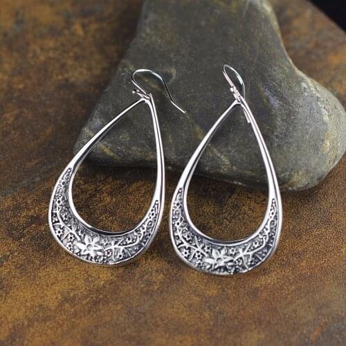 2018 New Rushed Earings Fashion Jewelry Thai 925 Sterling Vintage Style Handmade Drop Earrings For Women Vintaga Christmas Gift