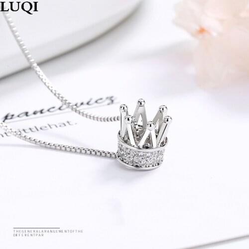 Womens Fashion S925 Silver Plated White Gold Micro-inlaid Zircon Crown Pendant Necklaces X128