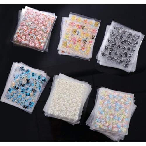1 Set 24/30/48 Sheet Random Nail Art Sticker Transparent Bottom White Black Blue Flower Butterfly Series 3D Nail Sticker Decor