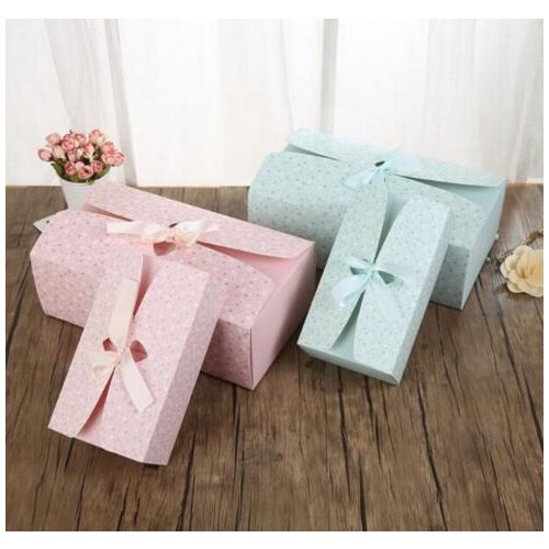 10pcs High-grade Large cardboard Gift box+ribbon packaging wedding, Pink/Blue Rectangle gift paper boxes packing for girls