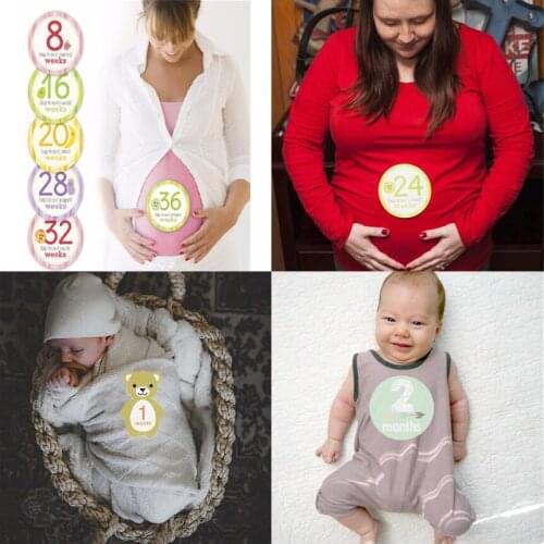 12 Months Newborn Baby Monthly Milestone Stickers First Year Onesie Belly Pack Pregnant Woman Infant Growth Photo Props Girl Boy