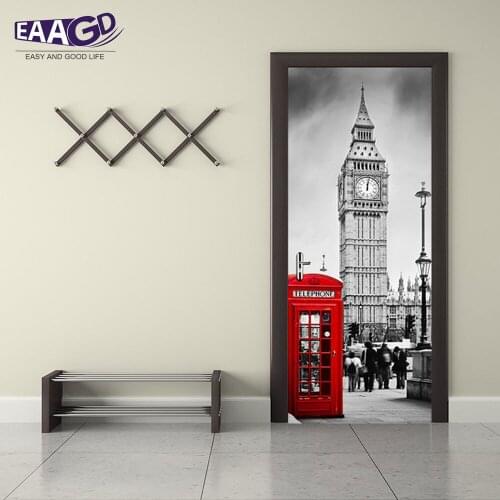 2Pcs/Set Big Ben Door Art Decor Home Creative DIY 3D Door Stickers Pattern for Wall Room Home Door Decor Decoration Accessories