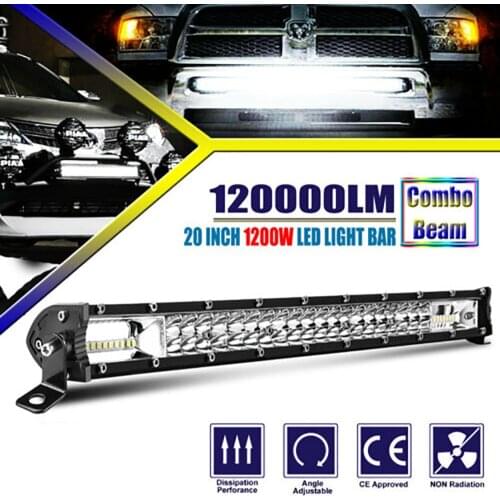 20 Inch Car Spot Flood Combo Beam LED Work Light Bar 1200W High Power Driving Lamp Super Bright Off Road Light