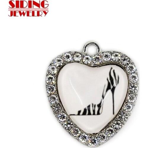 2018 New Arrival 10pcs/lot High Heeled Shoes 8 Crystal Heart Dangle Charms DIY Bracelet Necklace Pendants Jewelry Hanging Charms