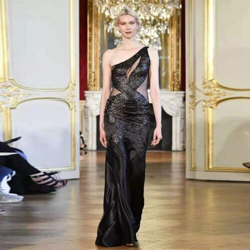 2019 New Fashion Hot Selling Black Elegant One Shoulder Sequin Long Dress Party Cocktail Outfits Celebrity Women Gowns Wholesale