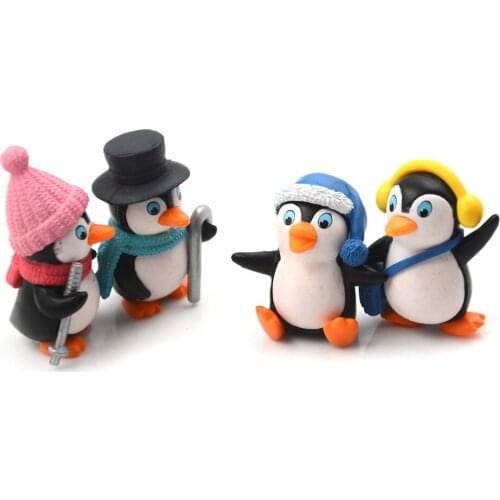 4PCS DIY Crafts Mini Winter Penguin Miniature Figurine Christmas Figures For Fairy Garden Gnomes Moss Terrariums Decoration