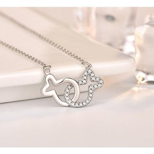 925 Sterling Silver Plated 14K Gold Shiny Zircon Kissing Fish Wedding Charming Luxury Chain Necklace Jewelry for Women Gift New