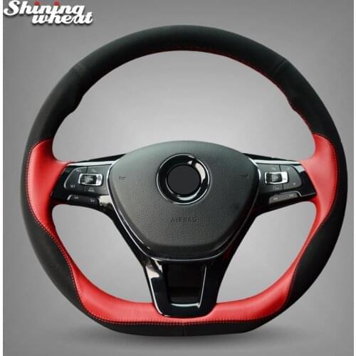 BANNIS Black Suede Red Leather Steering Wheel Cover for Volkswagen VW Passat B8 Golf 7 Mk7 New Polo Jetta