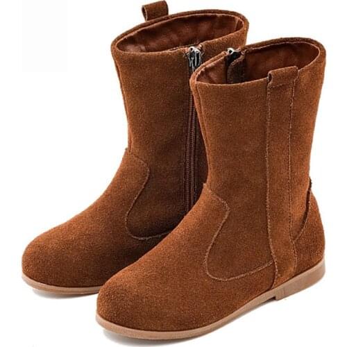 Dolakids Girls Boot Leather Boot Childrens Mid-boot Side Zipper Boots Martin Boots Childrens Leather Shoes Kids Shoes