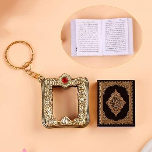 Gold Color Mini Arabic Quran Islamic Keychain Allah Real Paper Can Read Pendant Keyring Fashion Religious Jewelry