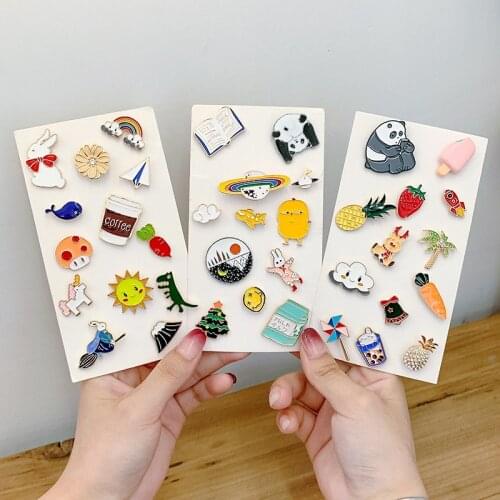 3Pcs/Set Panda Rainbow Sun Alloy Brooch Anti-light Personality Buckle Pin Unisex Badge Cartoon Neckline Brooch Accessories