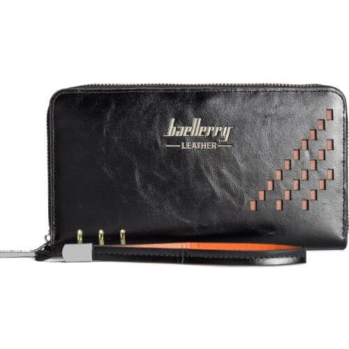 New Mens Long Wallets High Capacity Zipper Open PU Leather Multi ID Credit Card Holder Wrist Purse Clutch Wallet Free Shipping