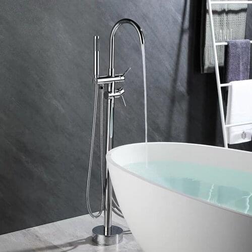 Floor-standing Bathtub Faucet Shower System Stainless Steel Bathroom Faucet Hot and Cold Bath Mixer Shower Set Brushed Tub Tap