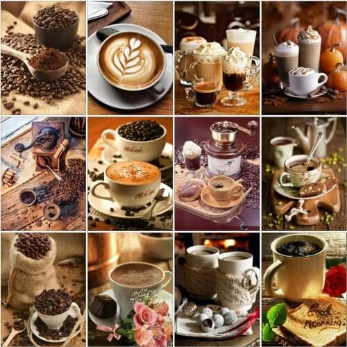 HUACAN Full Drill Diamond Painting Coffee Cup 5D Home Decoration Embroidery Mosaic Landscape Diamond Art