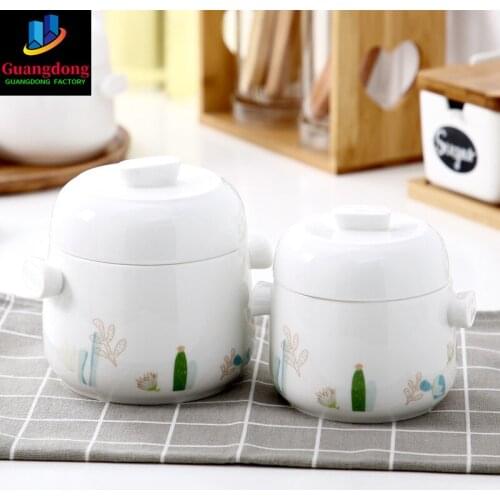 Stew Pot Bowl with Double Lid and Handle Soup Steam Soup Bowl Steaming Cup Meat Beef Egg Ceramic Slow Cooker Large Small