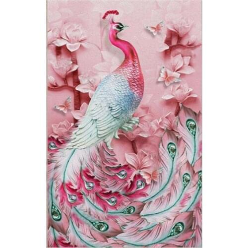 Paint with Diamond Embroidery Diamond Painting Full Round Picture of Rhinestone Home Decor ,Pink Peacock