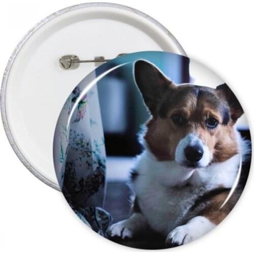 Corgi Dog Pet Animal Lonely Picture Round Pins Badge Button Clothing Decoration 5pcs Gift