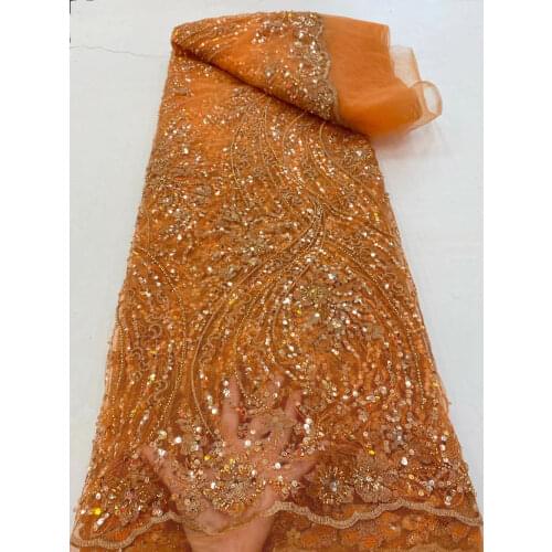 New Lace Fabric Bead Tube Sequin Embroidery French Tulle Mesh Design Sewing Wedding Dress Skirt Accessories 5 Yards Wholesale