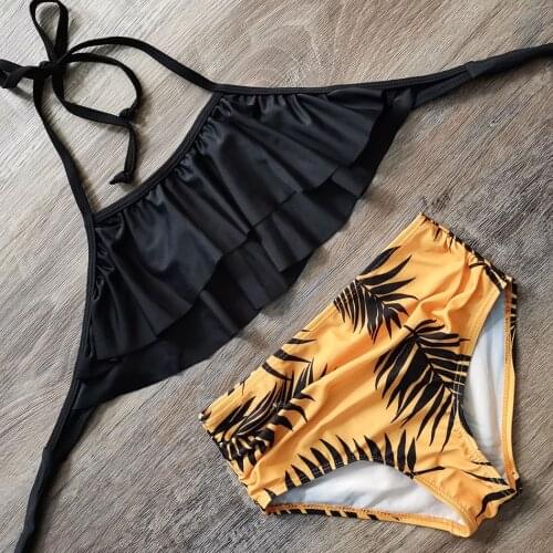 2021 Girl Swimsuit Ruffle Two Piece Childrens Swimwear 5-14 Year Teenage Girl Bikini Set Halter Top Girl Bathing Suit Beachwear