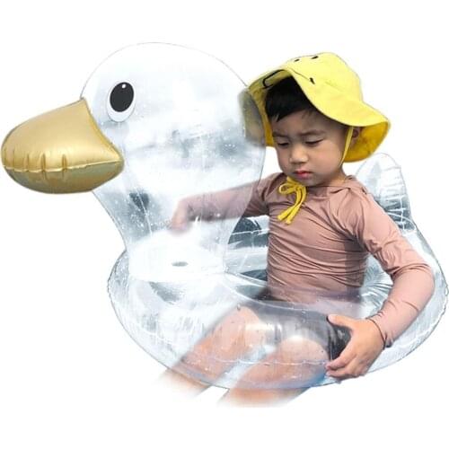Summer childrens duck-shaped swimming pool floating raft, swimming ring pad, transparent childrens duckling swimming ring