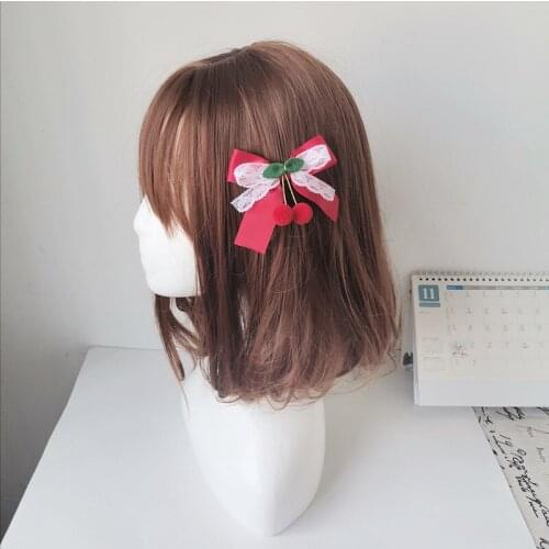Kawaii Sweet Lolita Headdress Lattice Bowknot Cute Cherry Hairpin Ornament Bow Head Wrap Hair Band Maid Daily Hair Accessories