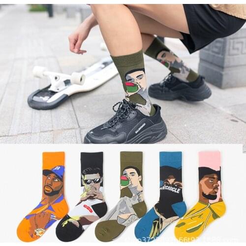 Cartoon animation cotton socks trend tube socks breathable cotton autumn and winter jacquard tide brand men and women socks