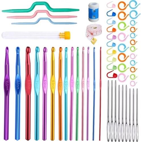 KAOBUY 59PCS Crochet Needle Accessories Kit Include Aluminum Crochet Hooks And Large Eye Blunt Needles For Yarn Craft Set