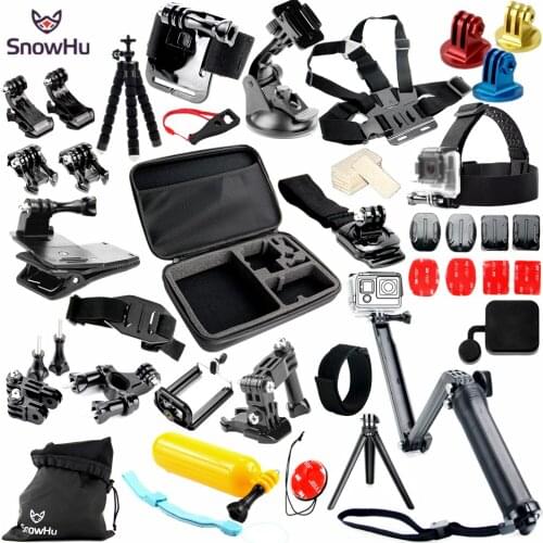 SnowHu For GoPro Accessories set 3 way folding Pole For Gopro Hero 9 8 7 6 for SJCAM For yi 4K EKEN sport camera GS37