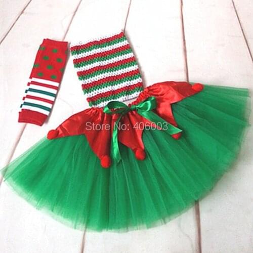 2014 New kids green with red tulle fluffy skirt tutu clothing set baby girl christmas party clothes free shipping