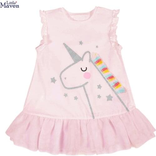 Frocks for Girls 2021 Summer Baby Girl Clothes Toddler Cotton Animal Print Vestiods Casual Uncorn Pink Dress for Kids 2-7 Years