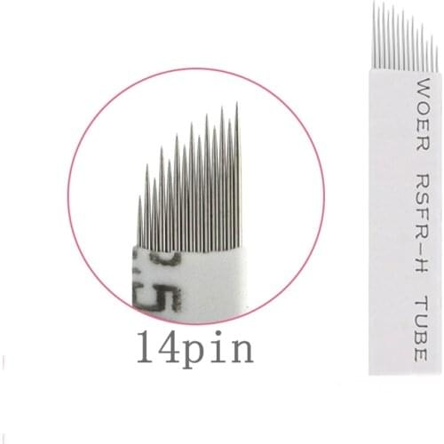 Free Shipping 50pcs Semi Permanent Makeup Eyebrow Tattoo Microblading Needle 3D Eyebrow Embroidery Long Short Pins Mixed 14 Pins