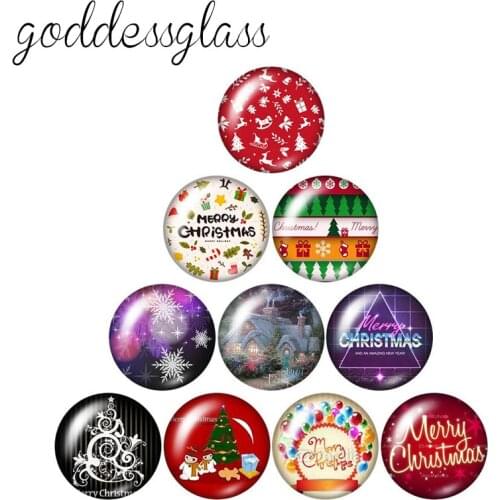 Merry Christmas Santa Claus Snowman 10pcs mixed 12mm/18mm/20mm/25mm Round photo glass cabochon demo flat back Making findings