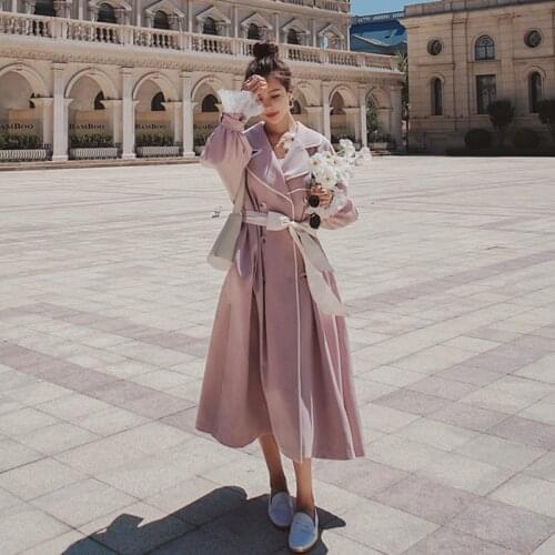 Pink Fashion Trench Coat For Women Mid-Length British Style 2021 Spring Autumn New Temperament Female Vintage Loose Windbreaker