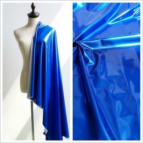 Blue Glossy Leather PU Mirror Bright and Smooth Leather Fabric Medium Weight Apparel Craft Fabric, by Sale the Meter